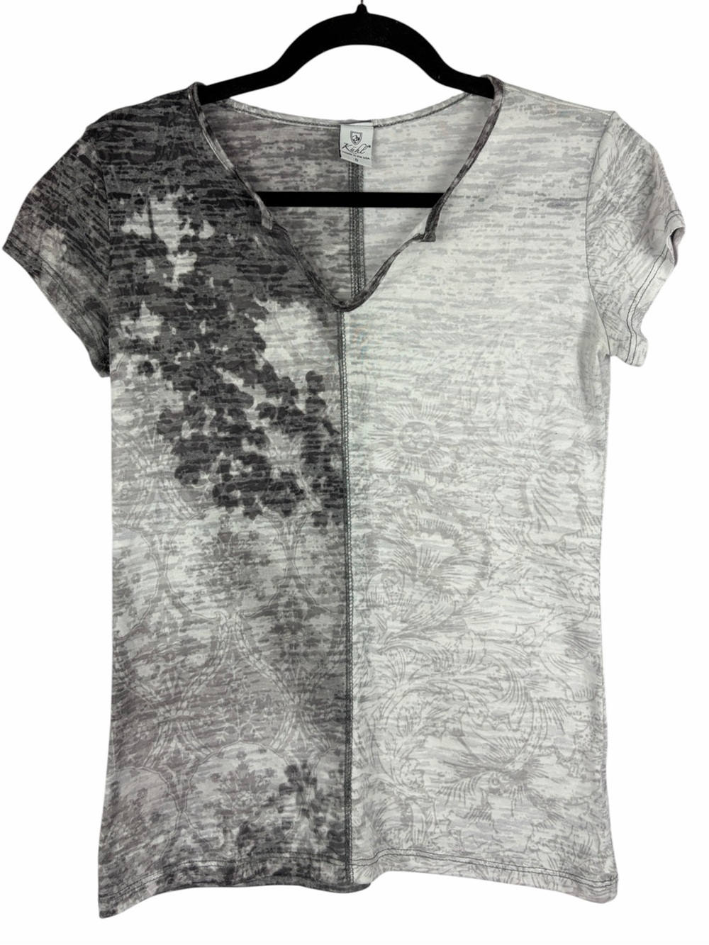 Kühl Gray White Abstract Graphic Split Print Burnout T-Shirt Small